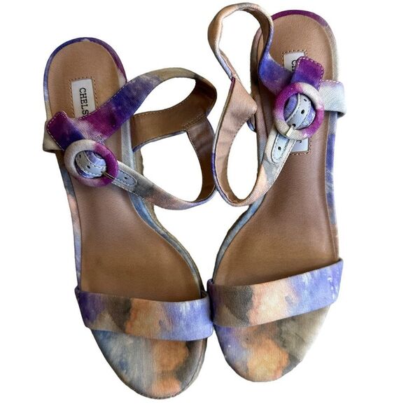 Chelsea & Violet Henna‎  Pastel Multi Color 7 Tie Dye Espadrille Wicker Wedge - Picture 8 of 13